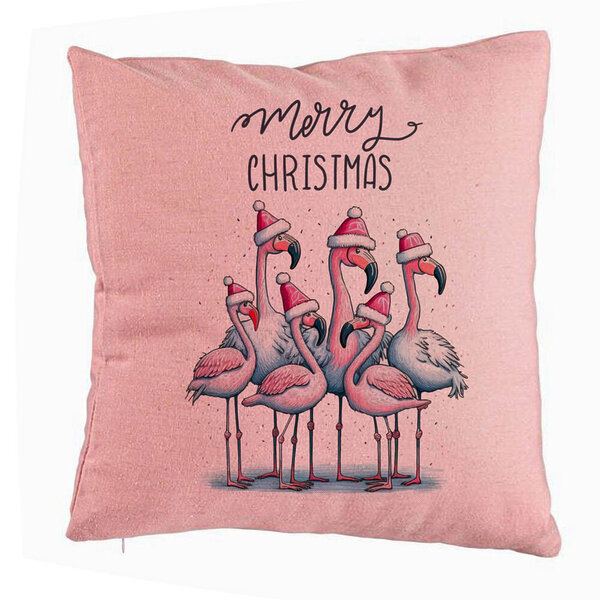 Perna Decorativa cu tematica de Craciun, Flamingo si Text, 40x40 cm, Roz, Husa Detasabila, Burduf 5 Perna Decorativa cu tematica de Craciun