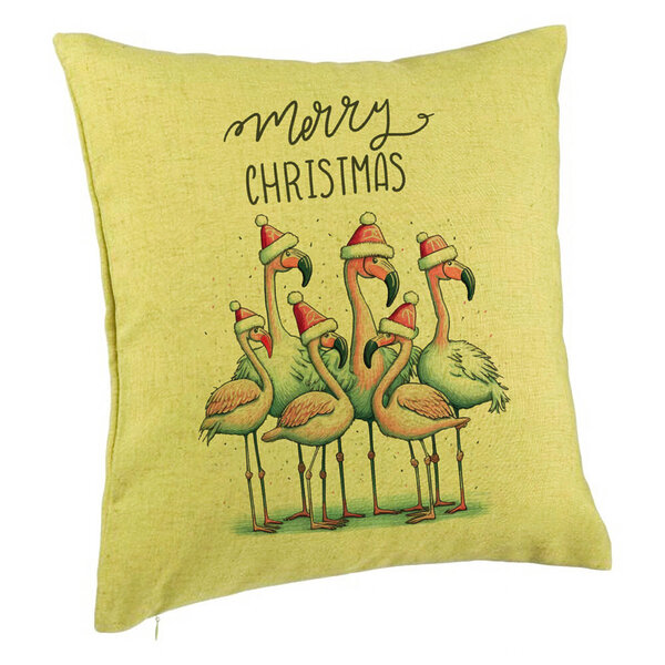 Perna Decorativa cu tematica de Craciun, Flamingo si Text, 40x40 cm, Verde, Husa Detasabila, Burduf 5 Perna Decorativa cu tematica de Craciun