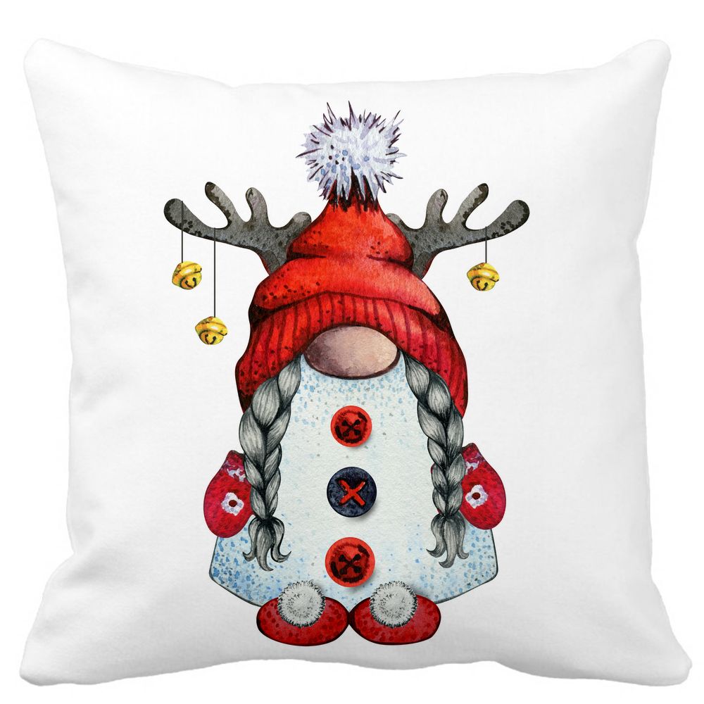 Perna Decorativa cu tematica de Craciun, Gnom 2, 40x40 cm, Alba, Mata, Husa Detasabila, Burduf 3 Perna Decorativa cu tematica de Craciun