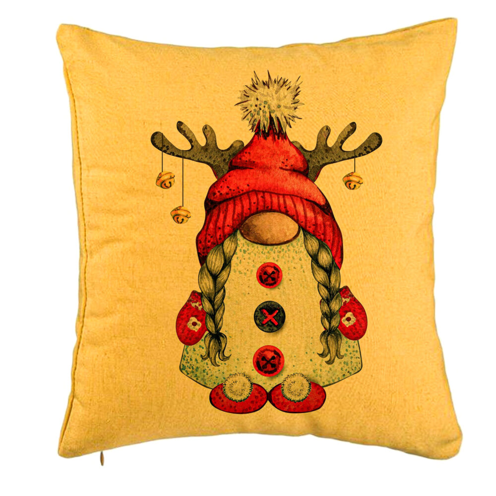 Perna Decorativa cu tematica de Craciun, Gnom 2, 40x40 cm, Galben, Husa Detasabila, Burduf 5 Perna Decorativa cu tematica de Craciun