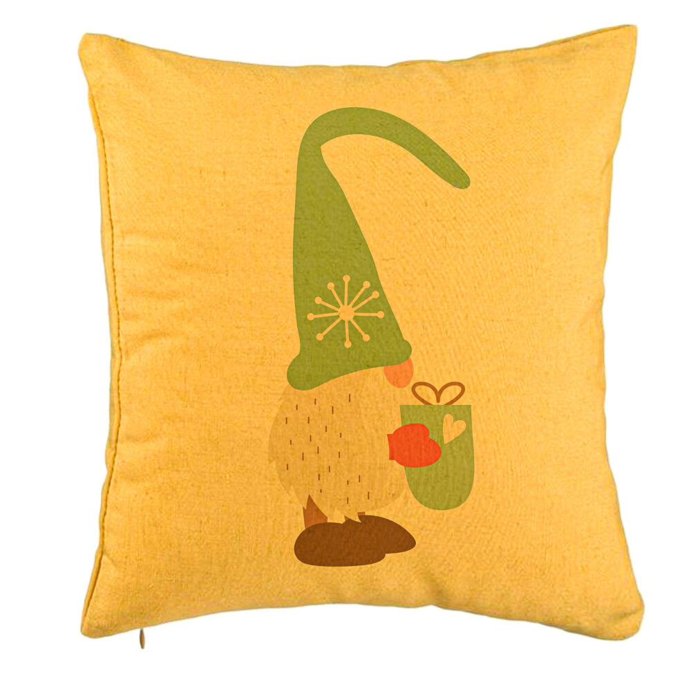 Perna Decorativa cu tematica de Craciun, Gnom 4, 40x40 cm, Galben, Husa Detasabila, Burduf 5 Perna Decorativa cu tematica de Craciun