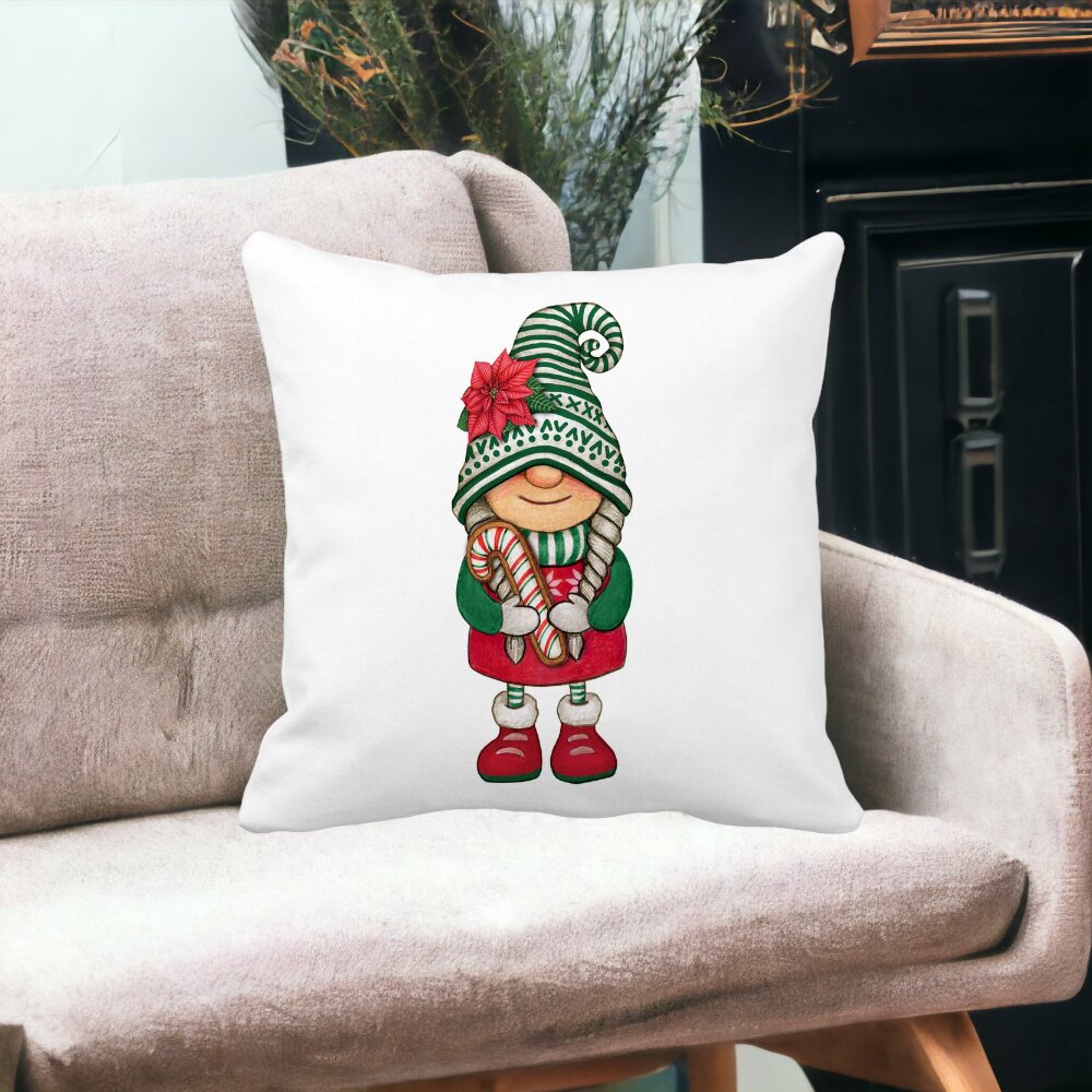 Perna Decorativa cu tematica de Craciun, Gnom 5, 40x40 cm, Alba, Mata, Husa Detasabila, Burduf 15 Mata