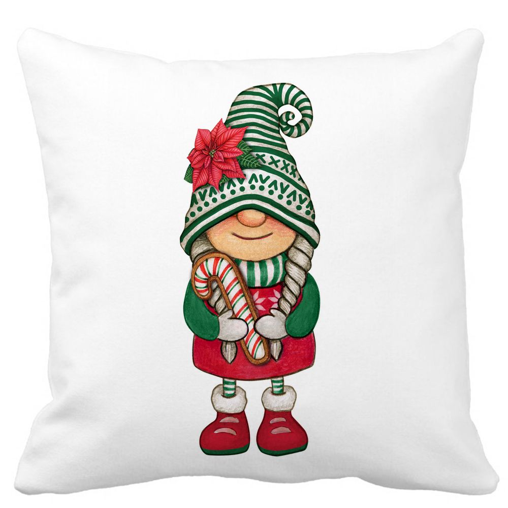 Perna Decorativa cu tematica de Craciun, Gnom 5, 40x40 cm, Alba, Mata, Husa Detasabila, Burduf 11 Perna Decorativa cu tematica de Craciun