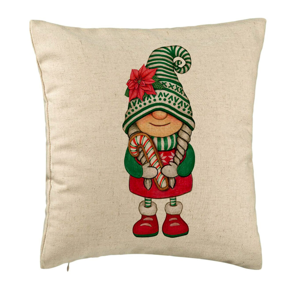 Perna Decorativa cu tematica de Craciun, Gnom 5, 40x40 cm, Bej, Husa Detasabila, Burduf 5 Perna Decorativa cu tematica de Craciun