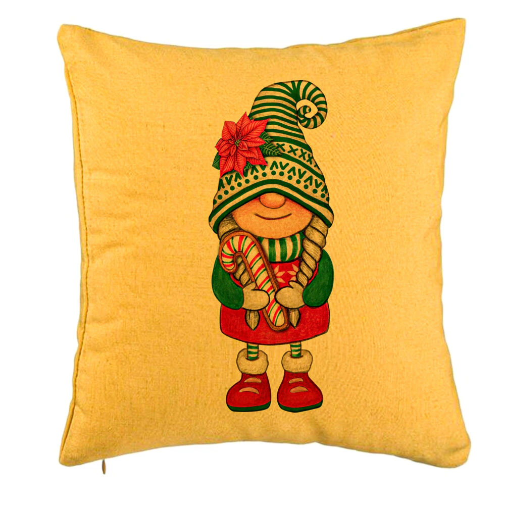 Perna Decorativa cu tematica de Craciun, Gnom 5, 40x40 cm, Galben, Husa Detasabila, Burduf 5 Perna Decorativa cu tematica de Craciun