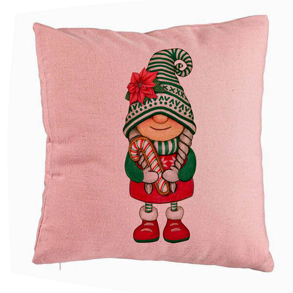 Perna Decorativa cu tematica de Craciun, Gnom 5, 40x40 cm, Roz, Husa Detasabila, Burduf 5 Perna Decorativa cu tematica de Craciun