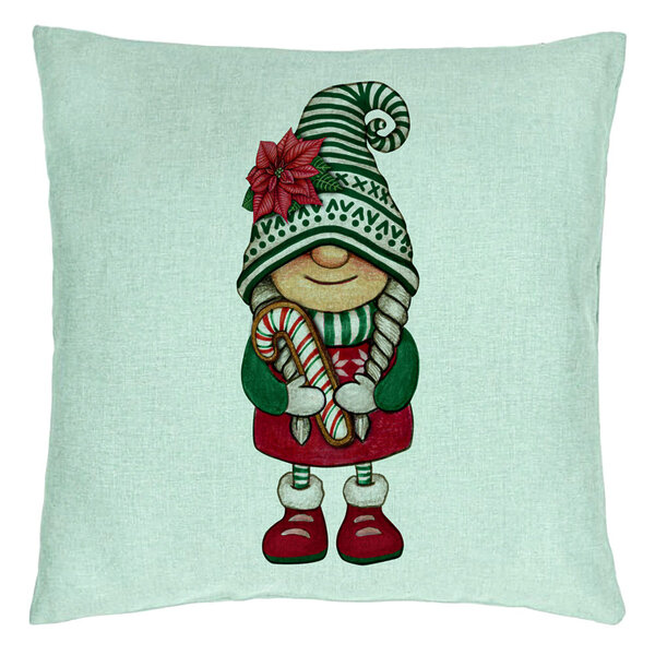 Perna Decorativa cu tematica de Craciun, Gnom 5, 40x40 cm, Verde Menta, Husa Detasabila, Burduf 5 Perna Decorativa cu tematica de Craciun