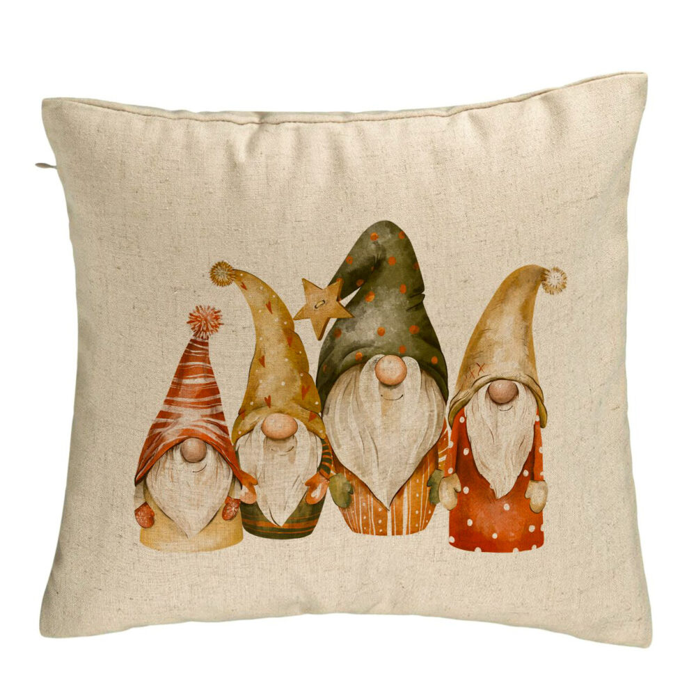 Perna Decorativa cu tematica de Craciun, Gnomi, 40x40 cm, Bej, Husa Detasabila, Burduf 5 Perna Decorativa cu tematica de Craciun