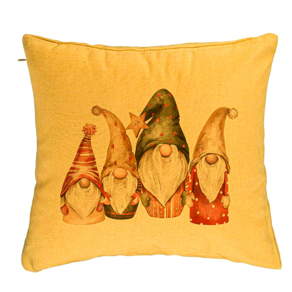 Perna Decorativa cu tematica de Craciun, Gnomi, 40x40 cm, Galben, Husa Detasabila, Burduf 5 Perna Decorativa cu tematica de Craciun