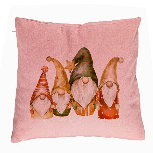 Perna Decorativa cu tematica de Craciun, Gnomi, 40x40 cm, Roz, Husa Detasabila, Burduf 5 Perna Decorativa cu tematica de Craciun
