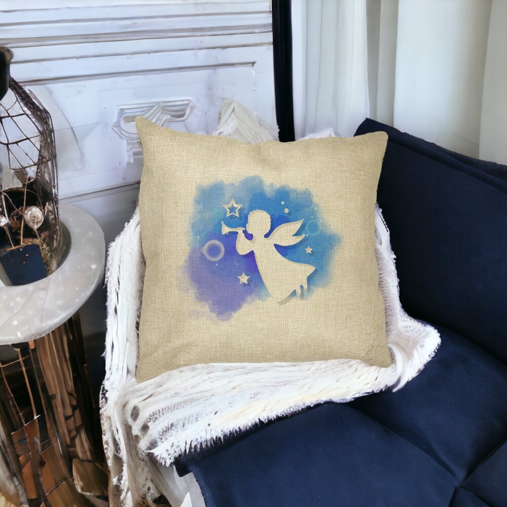Perna Decorativa cu tematica de Craciun, Inger, 40x40 cm, Husa Detasabila, Burduf 15 Burduf