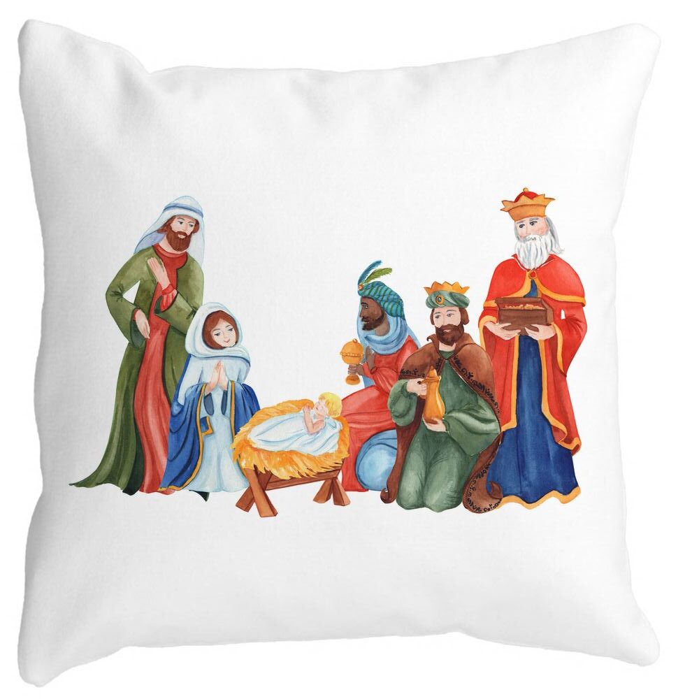 Perna Decorativa cu tematica de Craciun, Isus - Darul lui Dumnezeu, 40x40 cm, Alba, Mata, Husa Detasabila, Burduf 3 Perna Decorativa cu tematica de Craciun