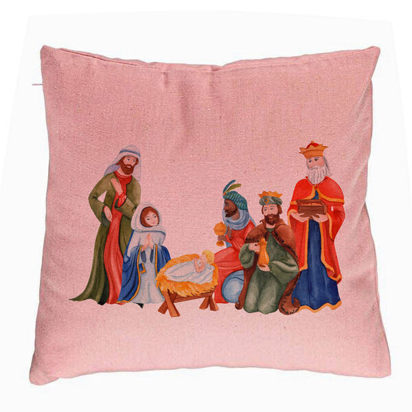 Perna Decorativa cu tematica de Craciun, Isus - Darul lui Dumnezeu, 40x40 cm, Roz, Husa Detasabila, Burduf 5 Perna Decorativa cu tematica de Craciun