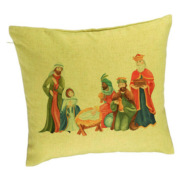 Perna Decorativa cu tematica de Craciun, Isus - Darul lui Dumnezeu, 40x40 cm, Verde, Husa Detasabila, Burduf 5 Perna Decorativa cu tematica de Craciun