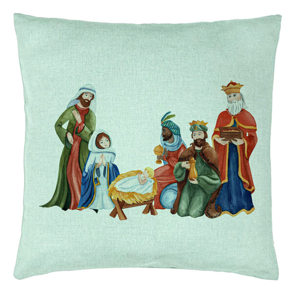 Perna Decorativa cu tematica de Craciun, Isus - Darul lui Dumnezeu, 40x40 cm, Verde Menta, Husa Detasabila, Burduf 5 Perna Decorativa cu tematica de Craciun