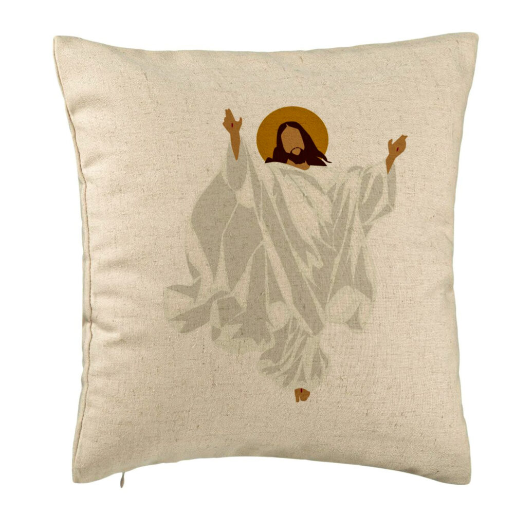 Perna Decorativa cu tematica de Craciun, Isus Hristos, 40x40 cm, Bej, Husa Detasabila, Burduf 5 Perna Decorativa cu tematica de Craciun