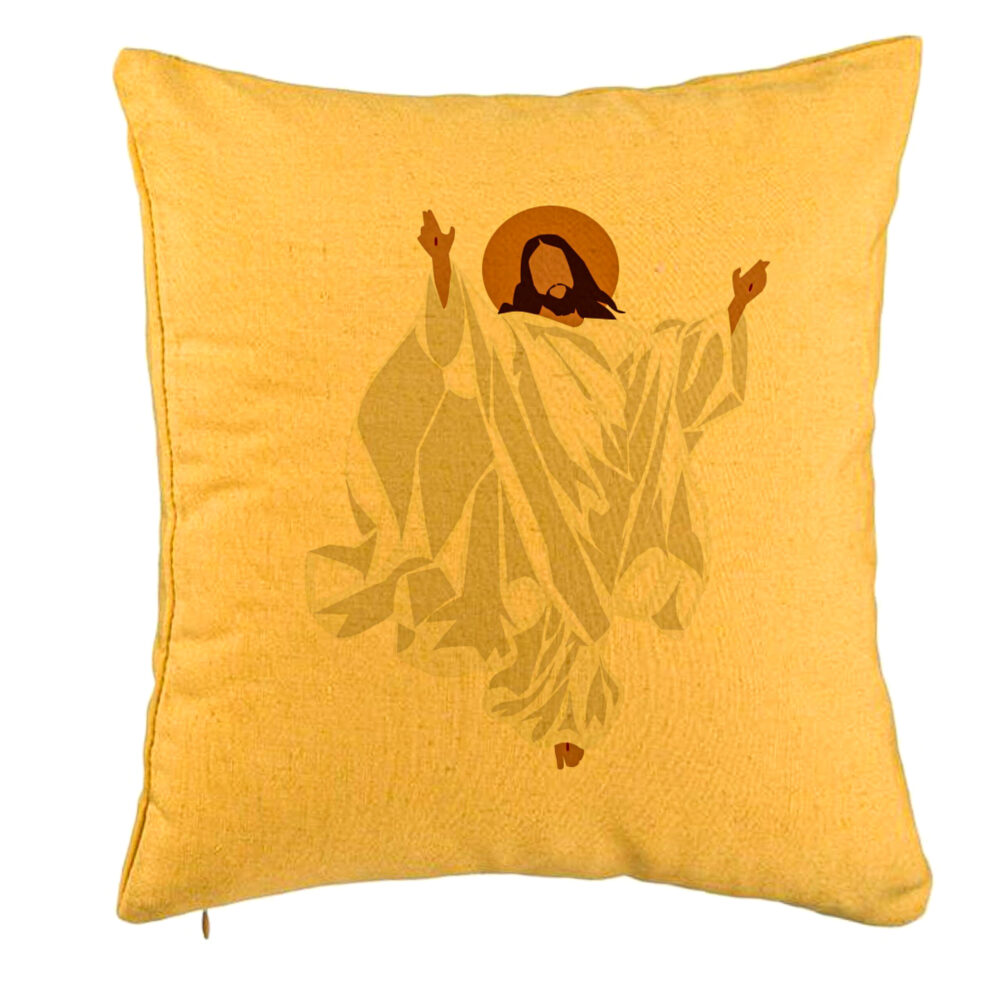 Perna Decorativa cu tematica de Craciun, Isus Hristos, 40x40 cm, Galben, Husa Detasabila, Burduf 5 Perna Decorativa cu tematica de Craciun