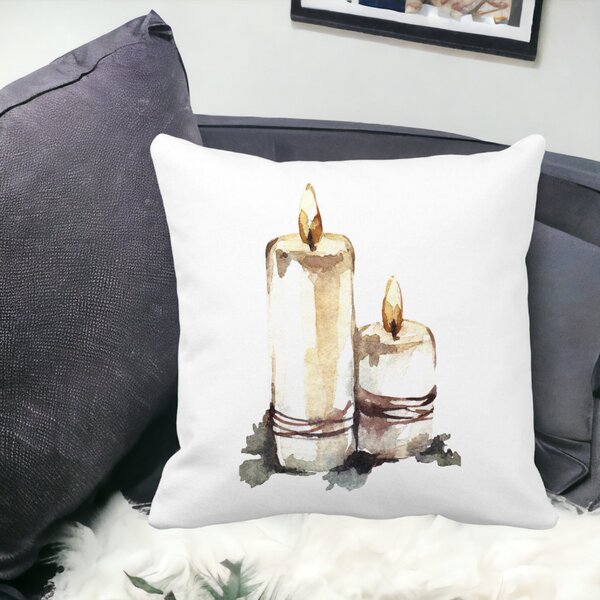 Perna Decorativa cu tematica de Craciun, Lumanari 1, 40x40 cm, Alba, Mata, Husa Detasabila, Burduf 13 40x40 cm