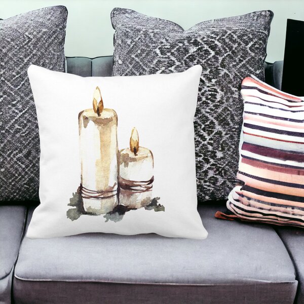 Perna Decorativa cu tematica de Craciun, Lumanari 1, 40x40 cm, Alba, Mata, Husa Detasabila, Burduf 15 Mata