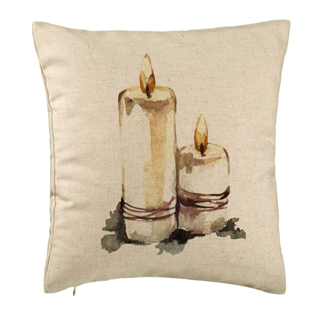Perna Decorativa cu tematica de Craciun, Lumanari 1, 40x40 cm, Bej, Husa Detasabila, Burduf 5 Perna Decorativa cu tematica de Craciun
