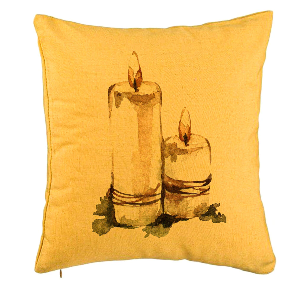 Perna Decorativa cu tematica de Craciun, Lumanari 1, 40x40 cm, Galben, Husa Detasabila, Burduf 5 Perna Decorativa cu tematica de Craciun