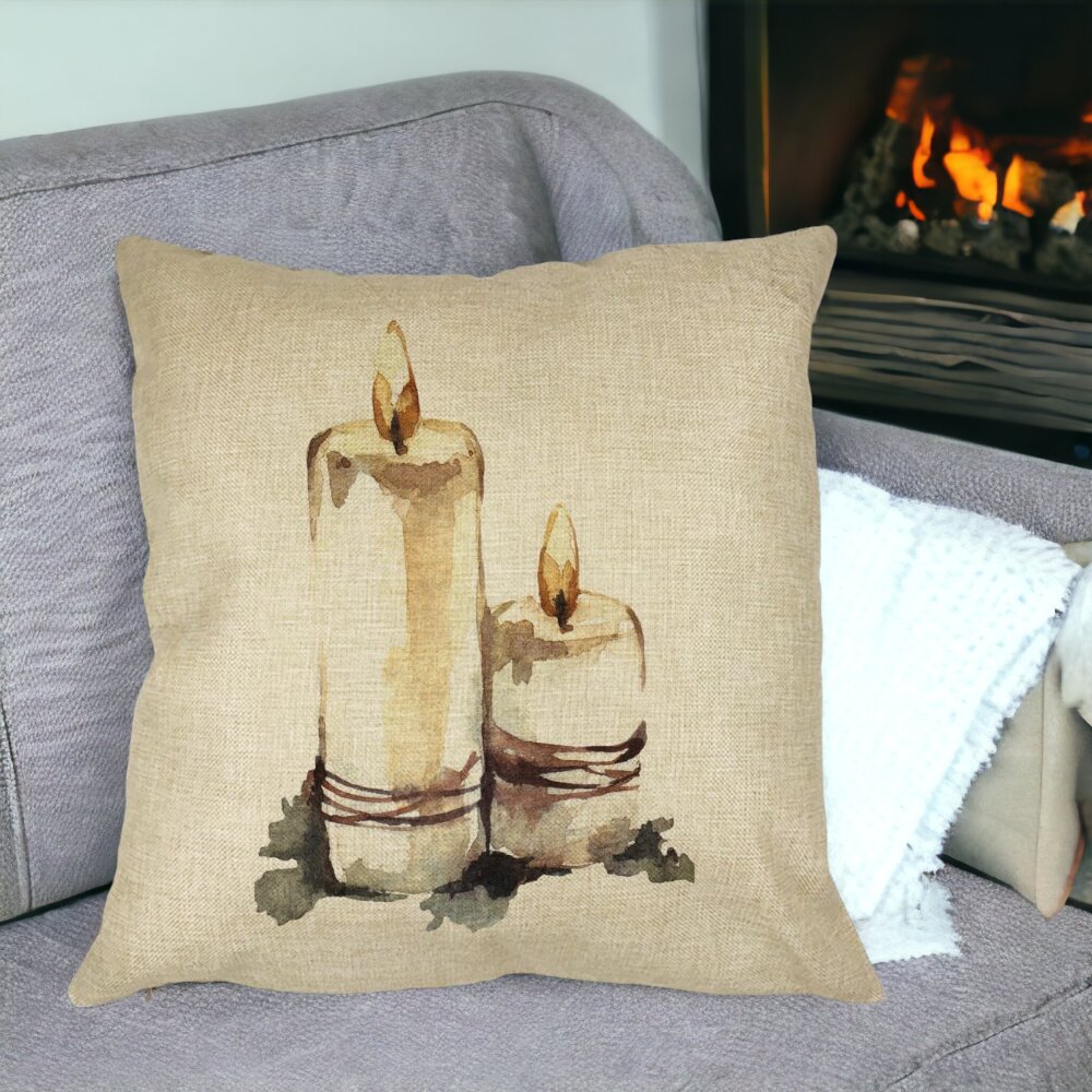 Perna Decorativa cu tematica de Craciun, Lumanari 1, 40x40 cm, Husa Detasabila, Burduf 15 Burduf