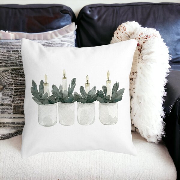 Perna Decorativa cu tematica de Craciun, Lumanari 2, 40x40 cm, Alba, Mata, Husa Detasabila, Burduf 12 Lumanari 2