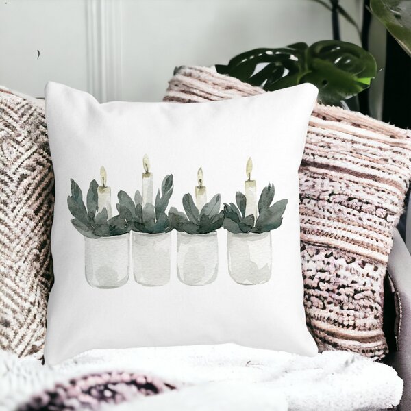 Perna Decorativa cu tematica de Craciun, Lumanari 2, 40x40 cm, Alba, Mata, Husa Detasabila, Burduf 14 Alba