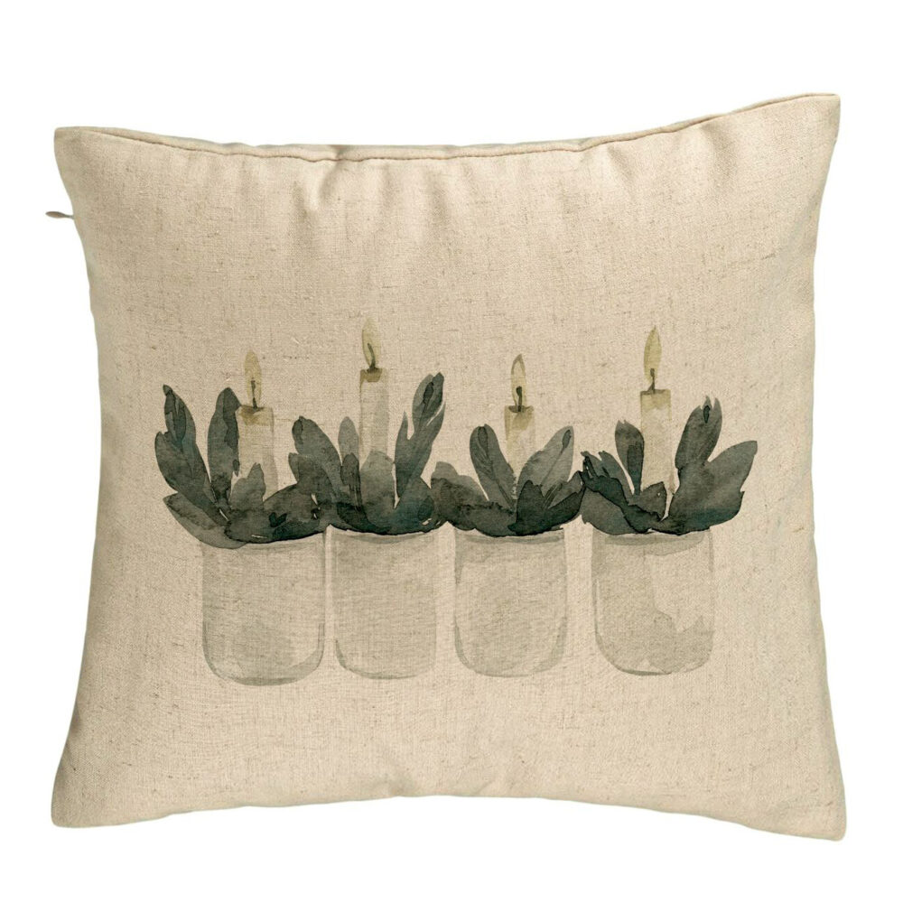 Perna Decorativa cu tematica de Craciun, Lumanari 2, 40x40 cm, Bej, Husa Detasabila, Burduf 5 Perna Decorativa cu tematica de Craciun