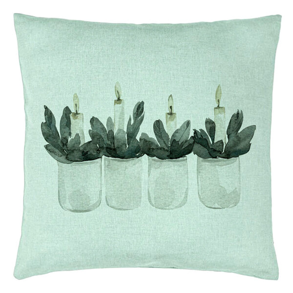 Perna Decorativa cu tematica de Craciun, Lumanari 2, 40x40 cm, Verde Menta, Husa Detasabila, Burduf 15 Perna Decorativa cu tematica de Craciun