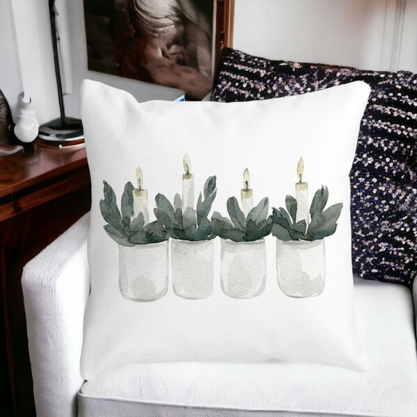 Perna Decorativa cu tematica de Craciun, Lumanari, 3, 40x40 cm, Alba, Mata, Husa Detasabila, Burduf 13 3