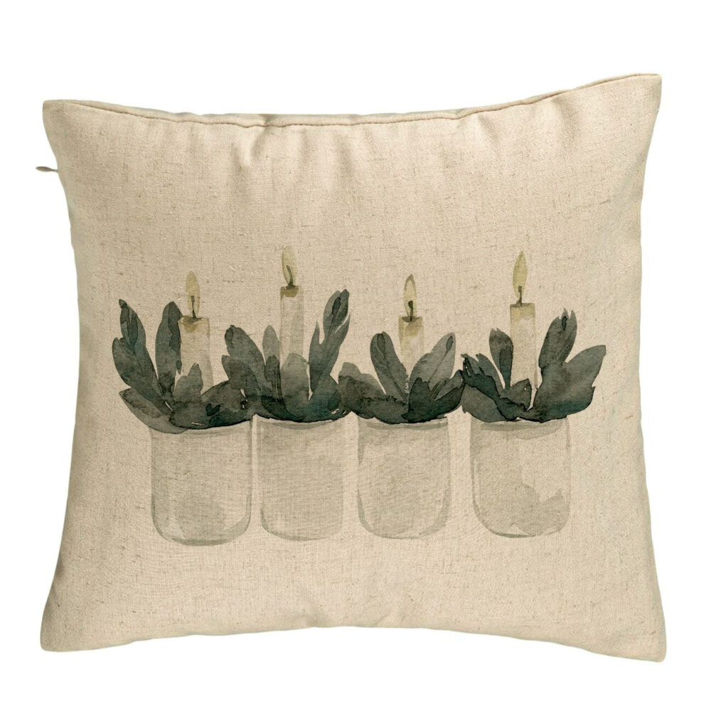 Perna Decorativa cu tematica de Craciun, Lumanari, 3, 40x40 cm, Bej, Husa Detasabila, Burduf 5 Perna Decorativa cu tematica de Craciun