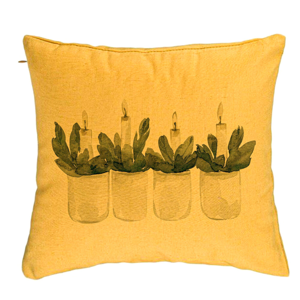 Perna Decorativa cu tematica de Craciun, Lumanari, 3, 40x40 cm, Galben, Husa Detasabila, Burduf 5 Perna Decorativa cu tematica de Craciun