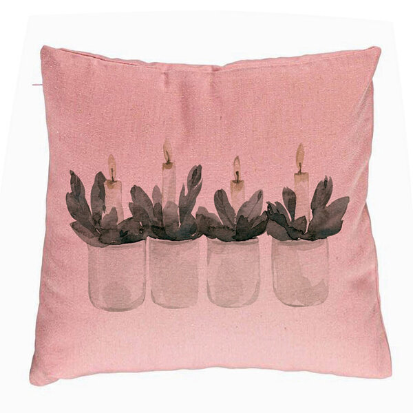 Perna Decorativa cu tematica de Craciun, Lumanari, 3, 40x40 cm, Roz, Husa Detasabila, Burduf 5 Perna Decorativa cu tematica de Craciun