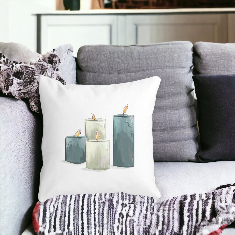 Perna Decorativa cu tematica de Craciun, Lumanari 4, 40x40 cm, Alba, Mata, Husa Detasabila, Burduf 14 Alba