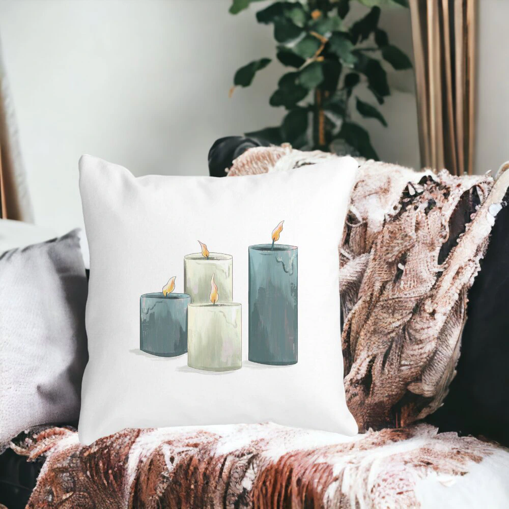 Perna Decorativa cu tematica de Craciun, Lumanari 4, 40x40 cm, Alba, Mata, Husa Detasabila, Burduf 15 Mata