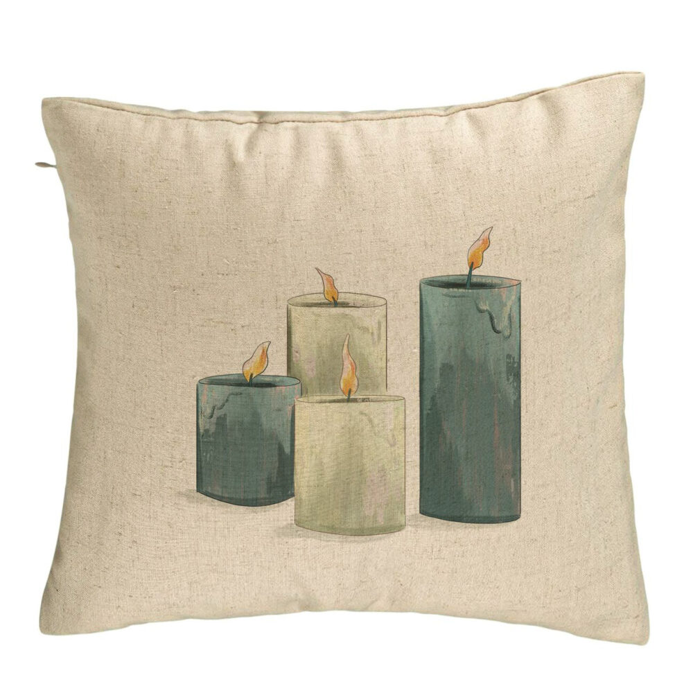 Perna Decorativa cu tematica de Craciun, Lumanari 4, 40x40 cm, Bej, Husa Detasabila, Burduf 5 Perna Decorativa cu tematica de Craciun