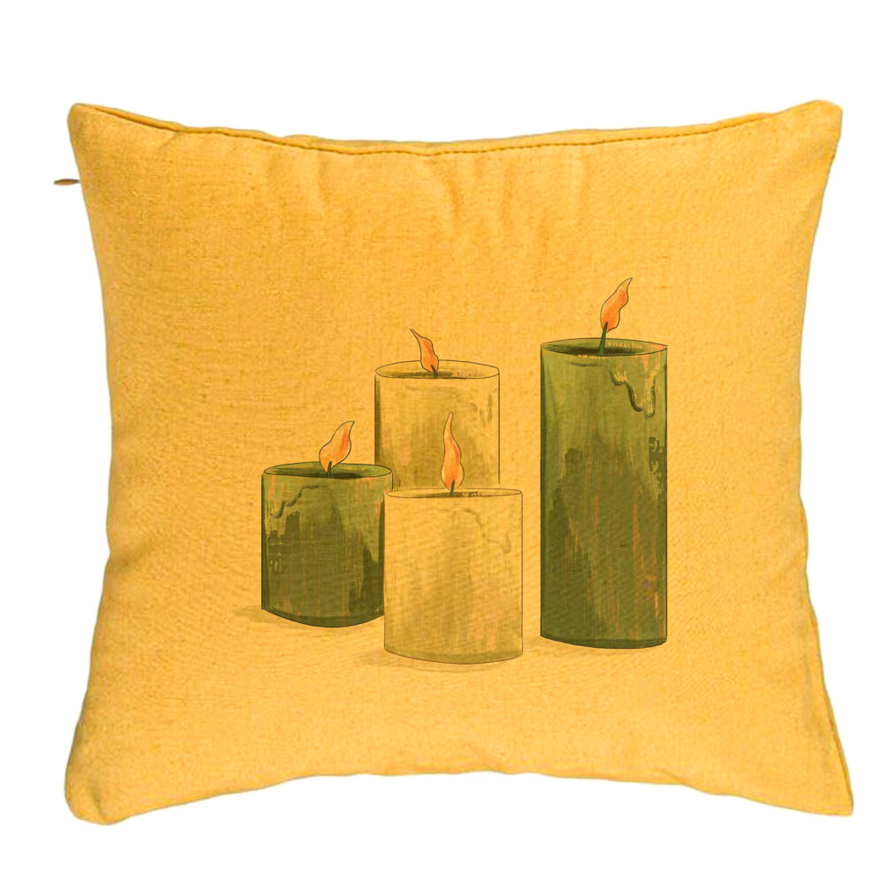 Perna Decorativa cu tematica de Craciun, Lumanari 4, 40x40 cm, Galben, Husa Detasabila, Burduf 5 Perna Decorativa cu tematica de Craciun