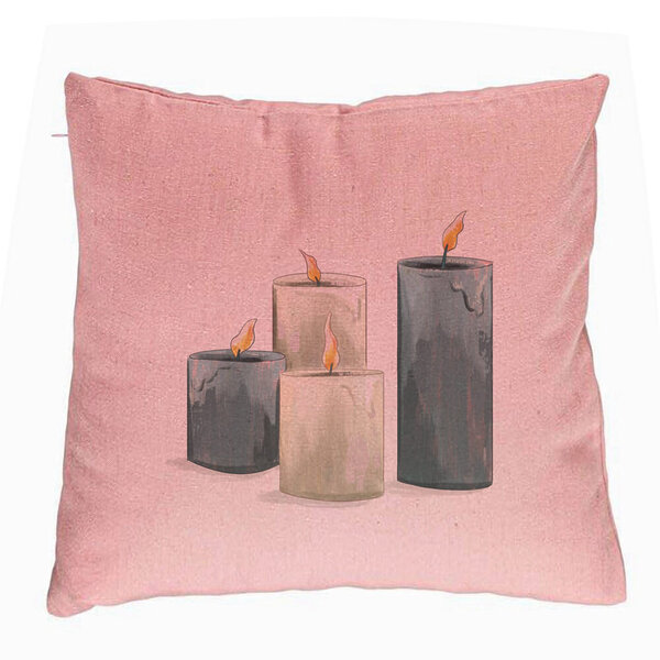 Perna Decorativa cu tematica de Craciun, Lumanari 4, 40x40 cm, Roz, Husa Detasabila, Burduf 5 Perna Decorativa cu tematica de Craciun