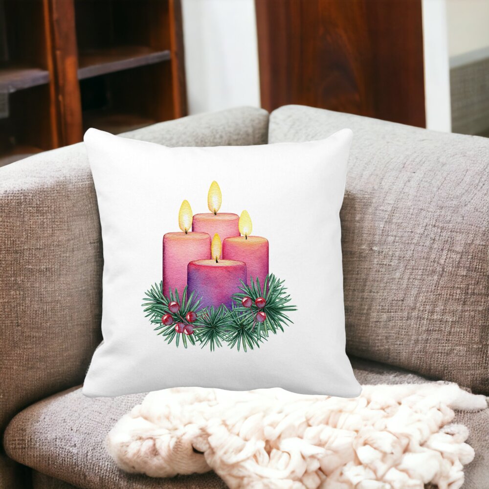 Perna Decorativa cu tematica de Craciun, Lumanari 5, 40x40 cm, Alba, Mata, Husa Detasabila, Burduf 15 Mata