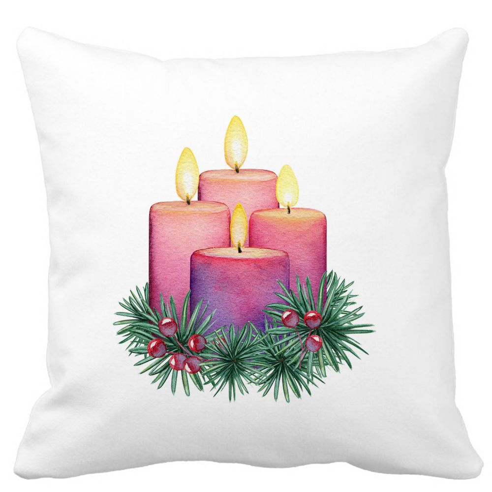 Perna Decorativa cu tematica de Craciun, Lumanari 5, 40x40 cm, Alba, Mata, Husa Detasabila, Burduf 11 Perna Decorativa cu tematica de Craciun