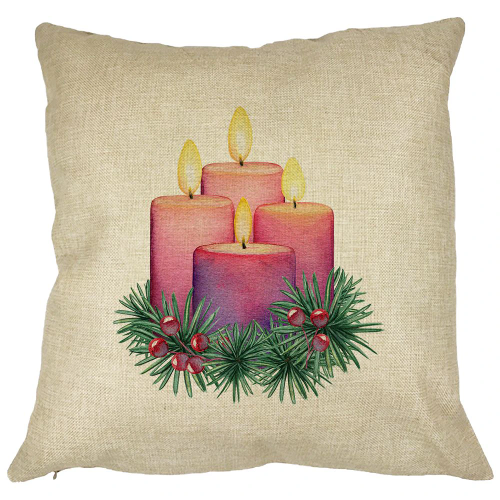 Perna Decorativa cu tematica de Craciun, Lumanari 5, 40x40 cm, Husa Detasabila, Burduf 21 Perna Decorativa cu tematica de Craciun