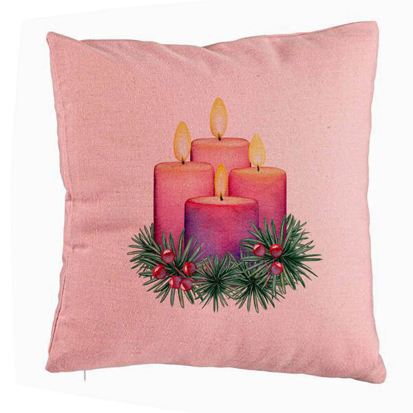 Perna Decorativa cu tematica de Craciun, Lumanari 5, 40x40 cm, Roz, Husa Detasabila, Burduf 5 Perna Decorativa cu tematica de Craciun
