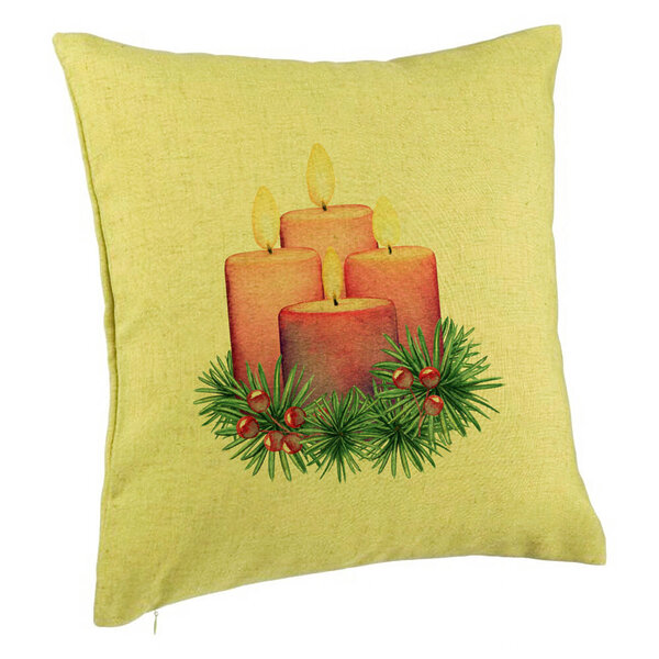 Perna Decorativa cu tematica de Craciun, Lumanari 5, 40x40 cm, Verde, Husa Detasabila, Burduf 5 Perna Decorativa cu tematica de Craciun