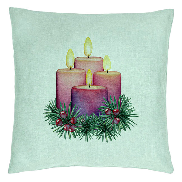 Perna Decorativa cu tematica de Craciun, Lumanari 5, 40x40 cm, Verde Menta, Husa Detasabila, Burduf 15 Perna Decorativa cu tematica de Craciun