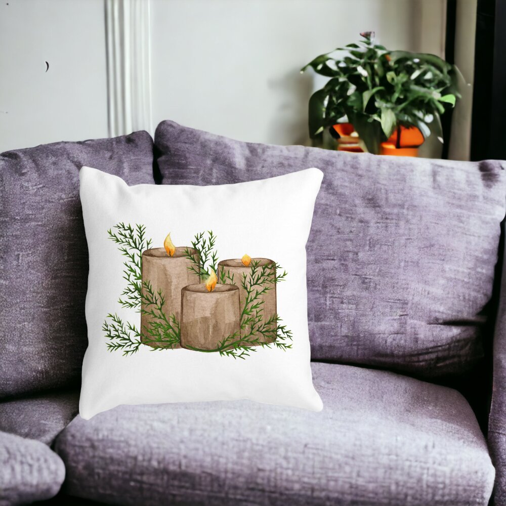 Perna Decorativa cu tematica de Craciun, Lumanari, 6, 40x40 cm, Alba, Mata, Husa Detasabila, Burduf 12 Lumanari