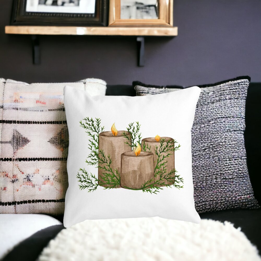 Perna Decorativa cu tematica de Craciun, Lumanari, 6, 40x40 cm, Alba, Mata, Husa Detasabila, Burduf 13 6