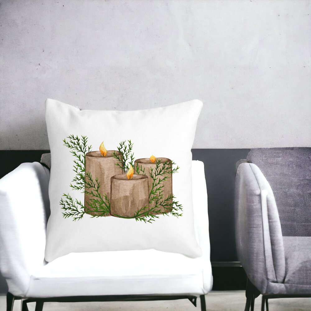 Perna Decorativa cu tematica de Craciun, Lumanari, 6, 40x40 cm, Alba, Mata, Husa Detasabila, Burduf 15 Alba