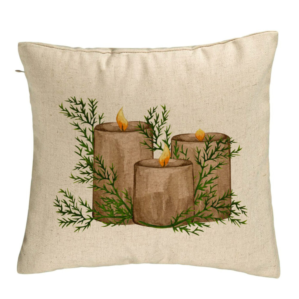 Perna Decorativa cu tematica de Craciun, Lumanari, 6, 40x40 cm, Bej, Husa Detasabila, Burduf 5 Perna Decorativa cu tematica de Craciun