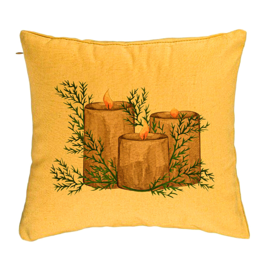 Perna Decorativa cu tematica de Craciun, Lumanari, 6, 40x40 cm, Galben, Husa Detasabila, Burduf 5 Perna Decorativa cu tematica de Craciun